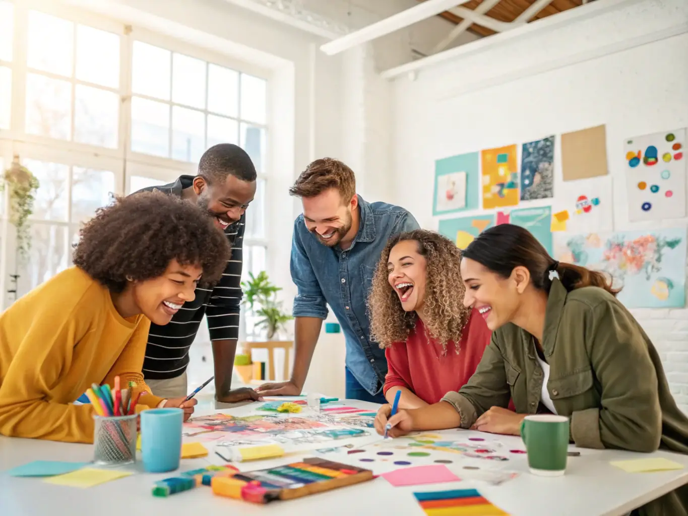 A vibrant image showcasing participants engaged in a CULTURE - EVOLUTION art workshop, with colorful artwork and enthusiastic expressions.