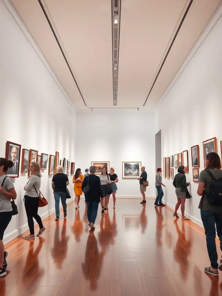 A photograph of an art exhibition supported by CULTURE - EVOLUTION, displaying works by emerging artists, highlighting the organization's dedication to nurturing new talent.